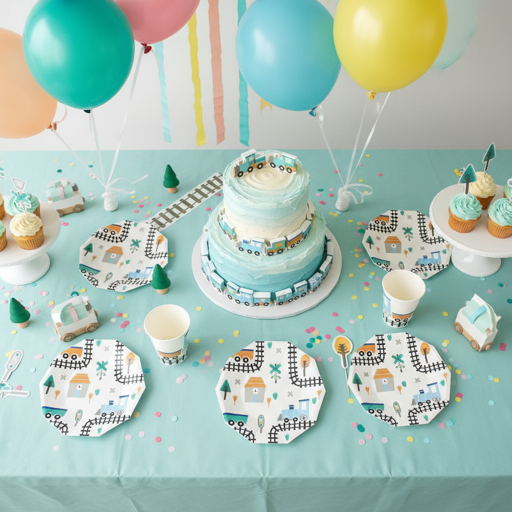 Steam Train Birthday Party Supplies Kit – Boys Train Party | Plates, Cups, Napkins | Party in a Box