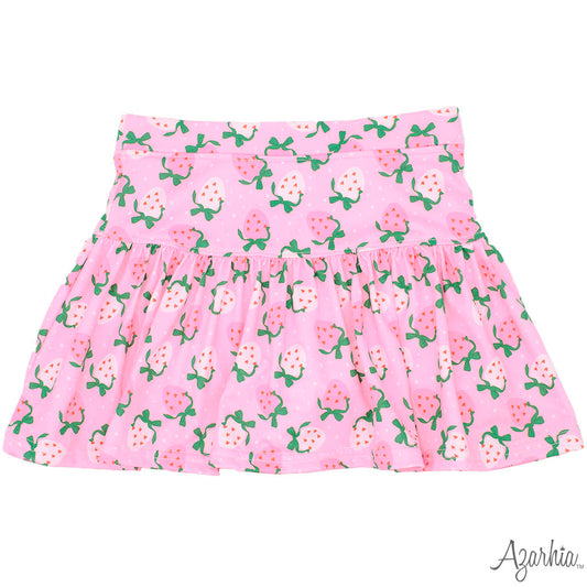 Gathered Skort in Strawberry Hearts