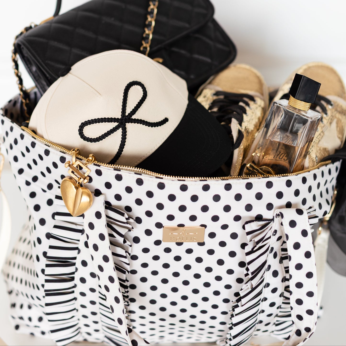 Polka Stripe Ruffled Nylon Tote Bag