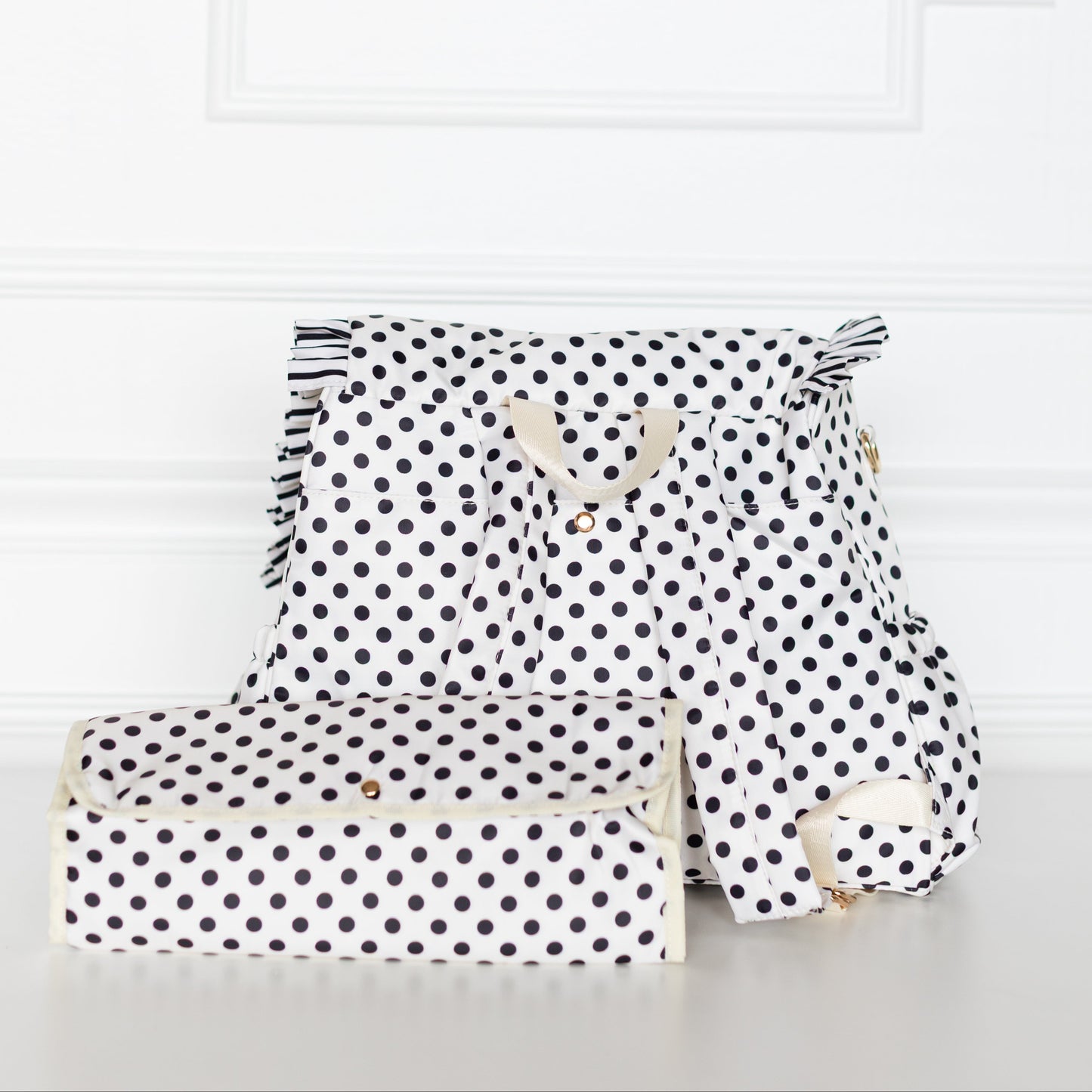 Polka Stripe Ruffled Nylon Diaper Bag