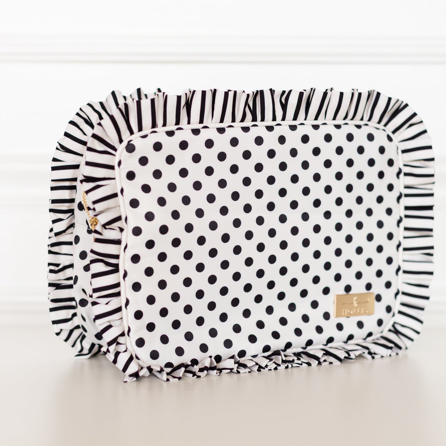 Polka Stripe Ruffled Nylon XL Pouch
