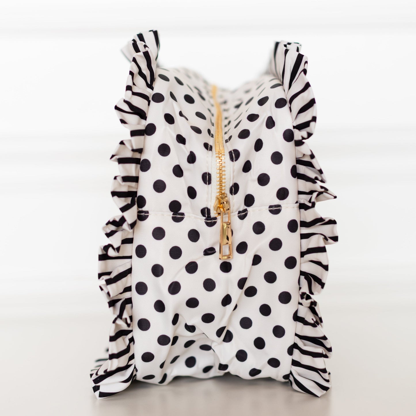 Polka Stripe Ruffled Nylon XL Pouch