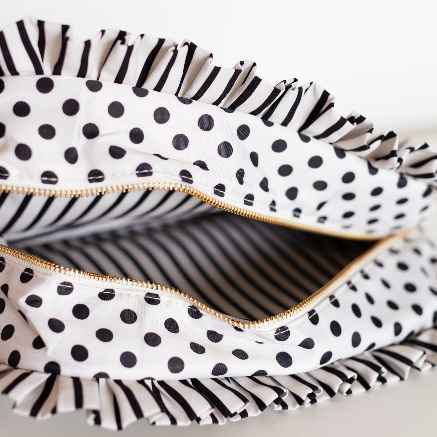 Polka Stripe Ruffled Nylon XL Pouch