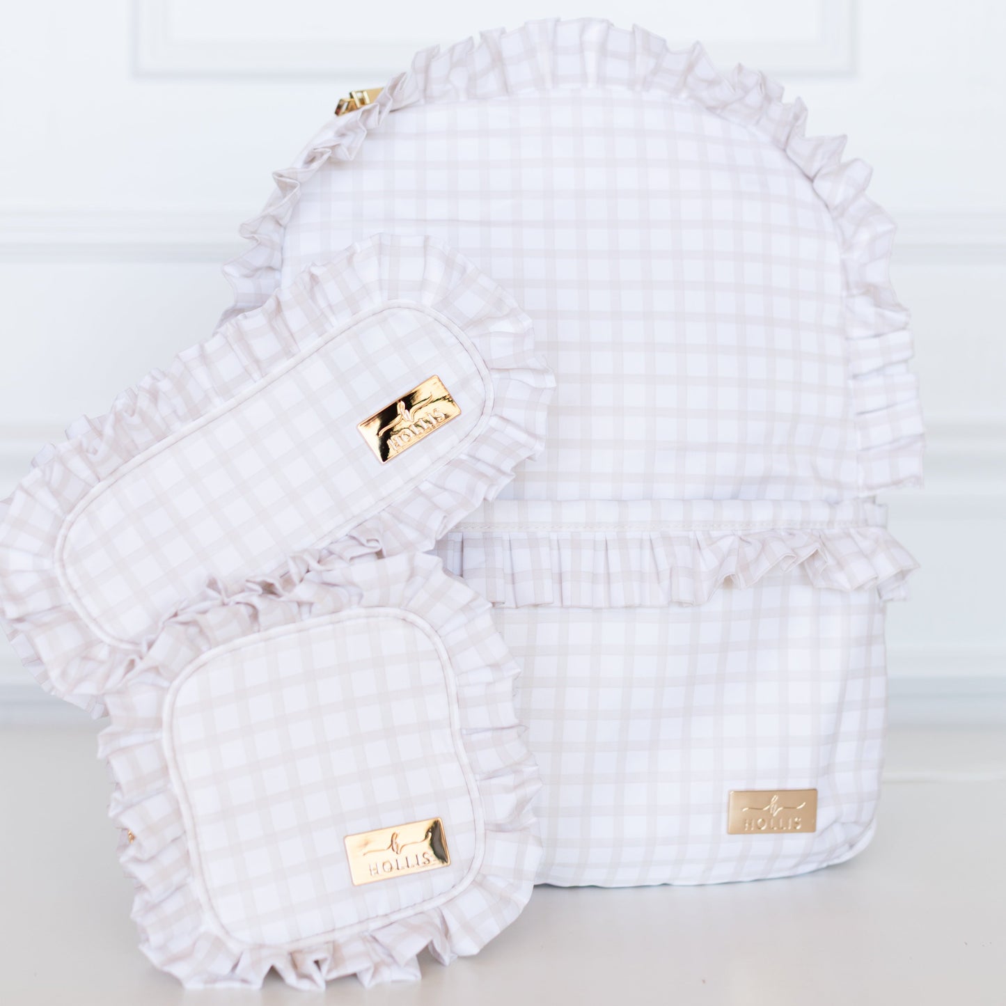 Nude Plaid Ruffled Nylon Backpack