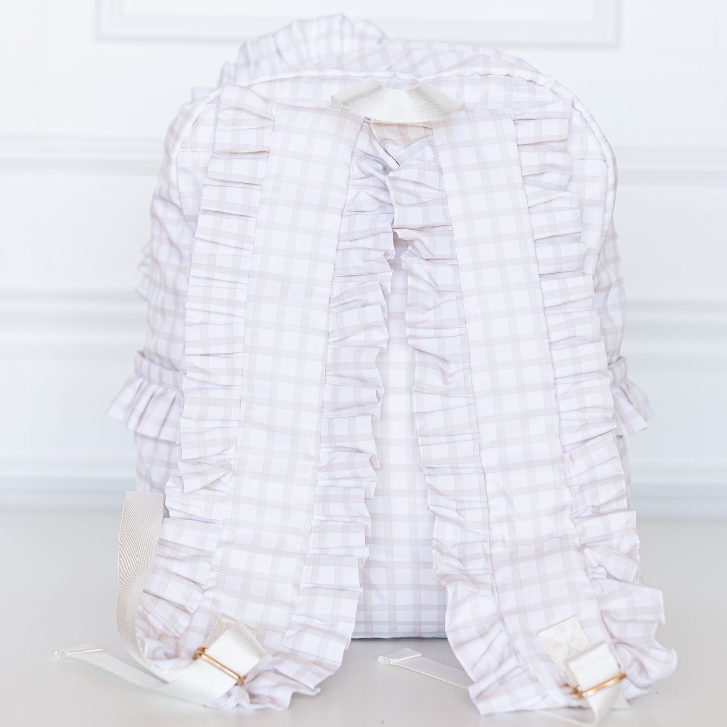 Nude Plaid Ruffled Nylon Backpack