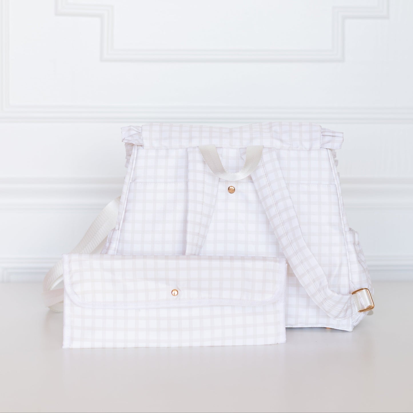 Nude Plaid Ruffled Nylon Diaper Bag