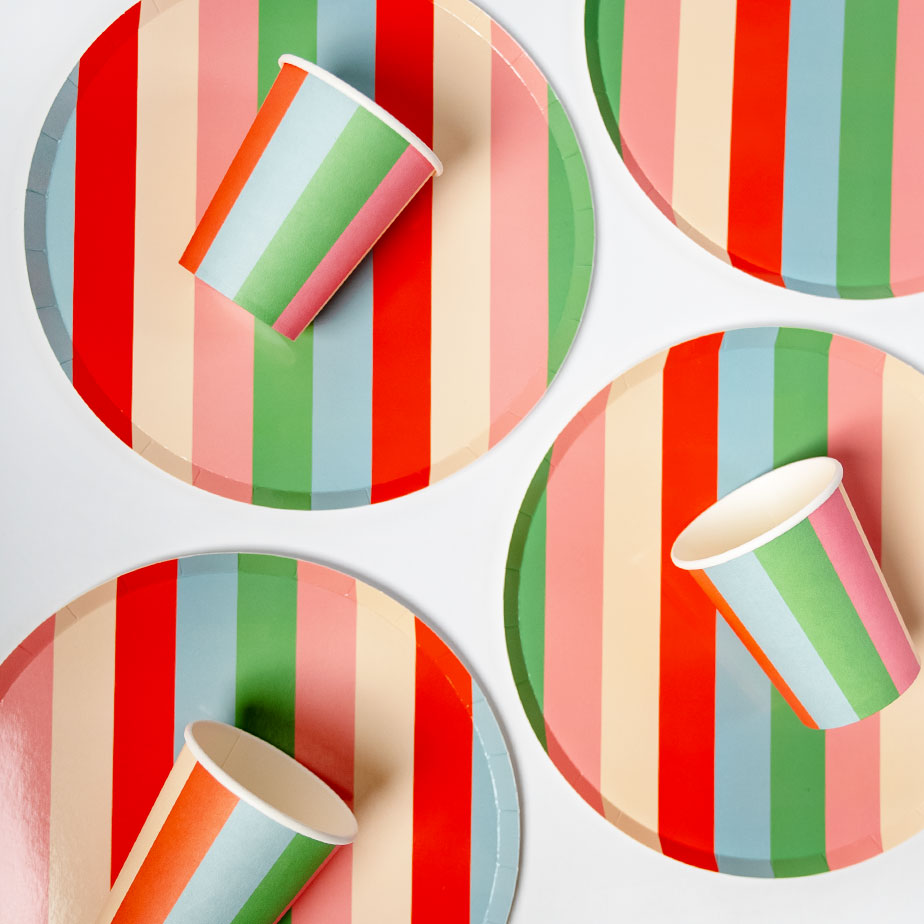 Colorful Striped Party Paper Plates 9in (x12) | Kids Birthday & Every Occasion Plates