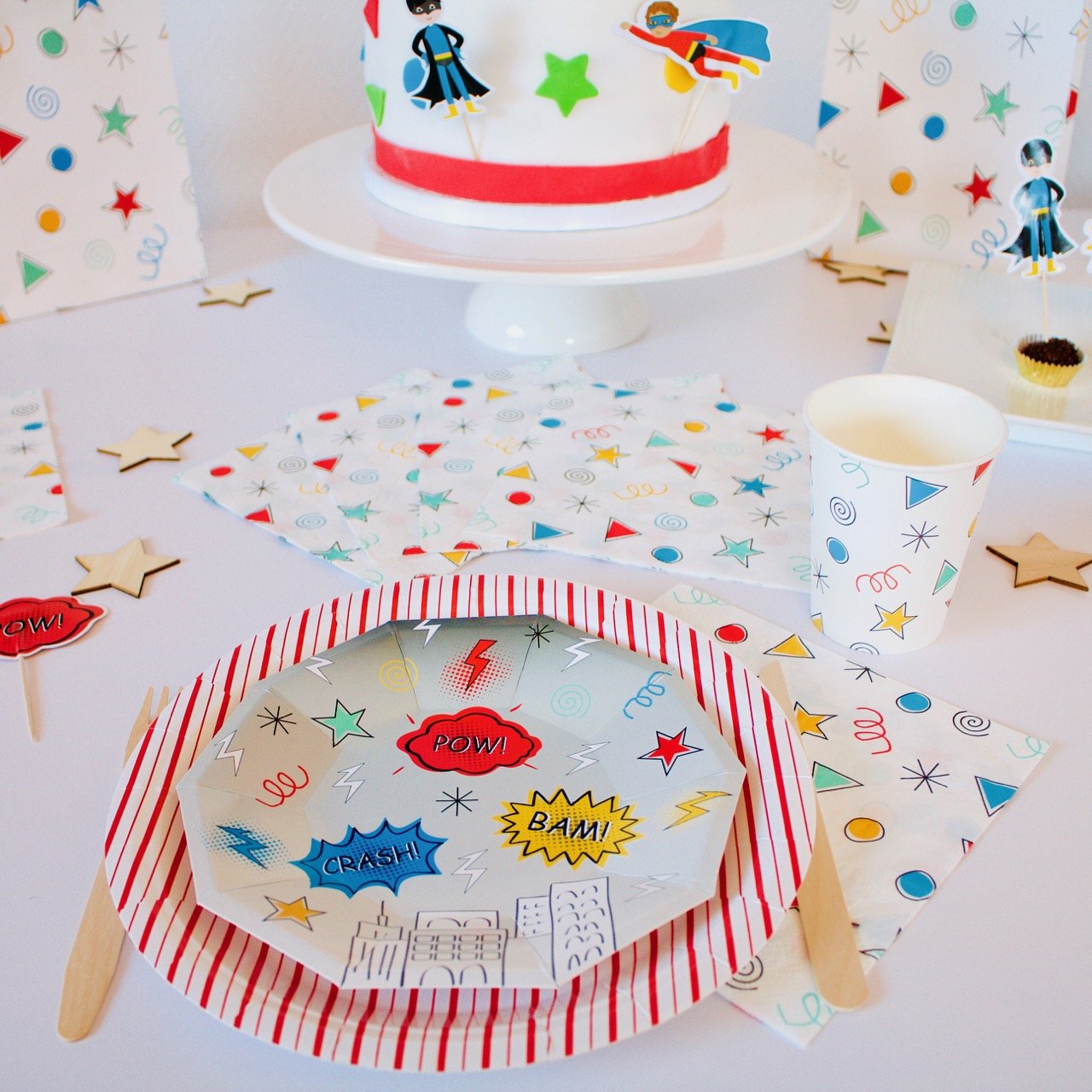 Superhero Birthday Party Supplies Kit – Boys Party | Plates, Cups, Napkins | Party in a Box