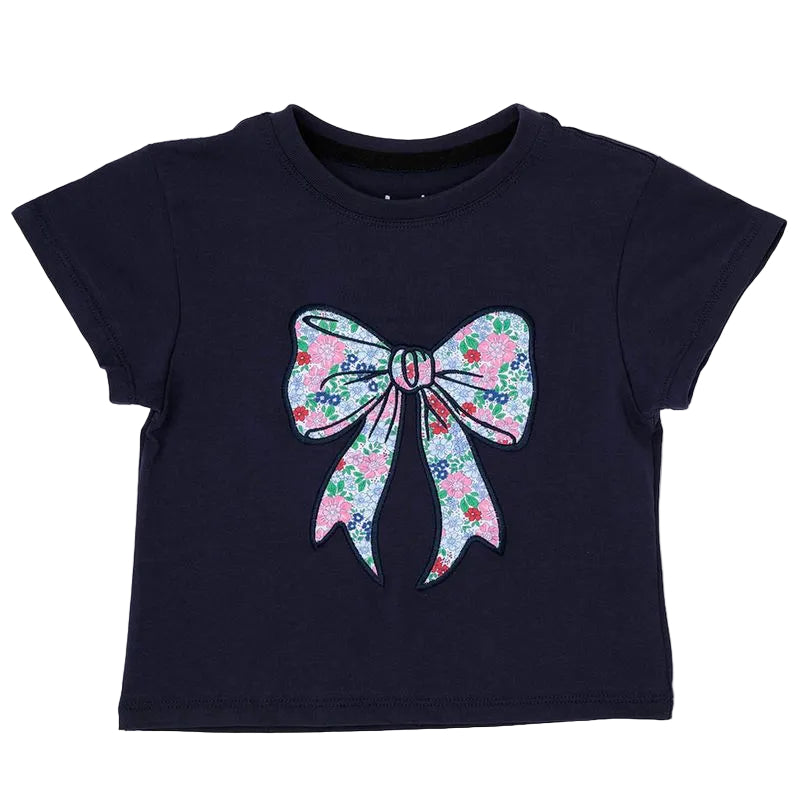 London Floral Bow Navy Girls Boxy Tee – Boutique Bow Shirt | Bossier City, LA