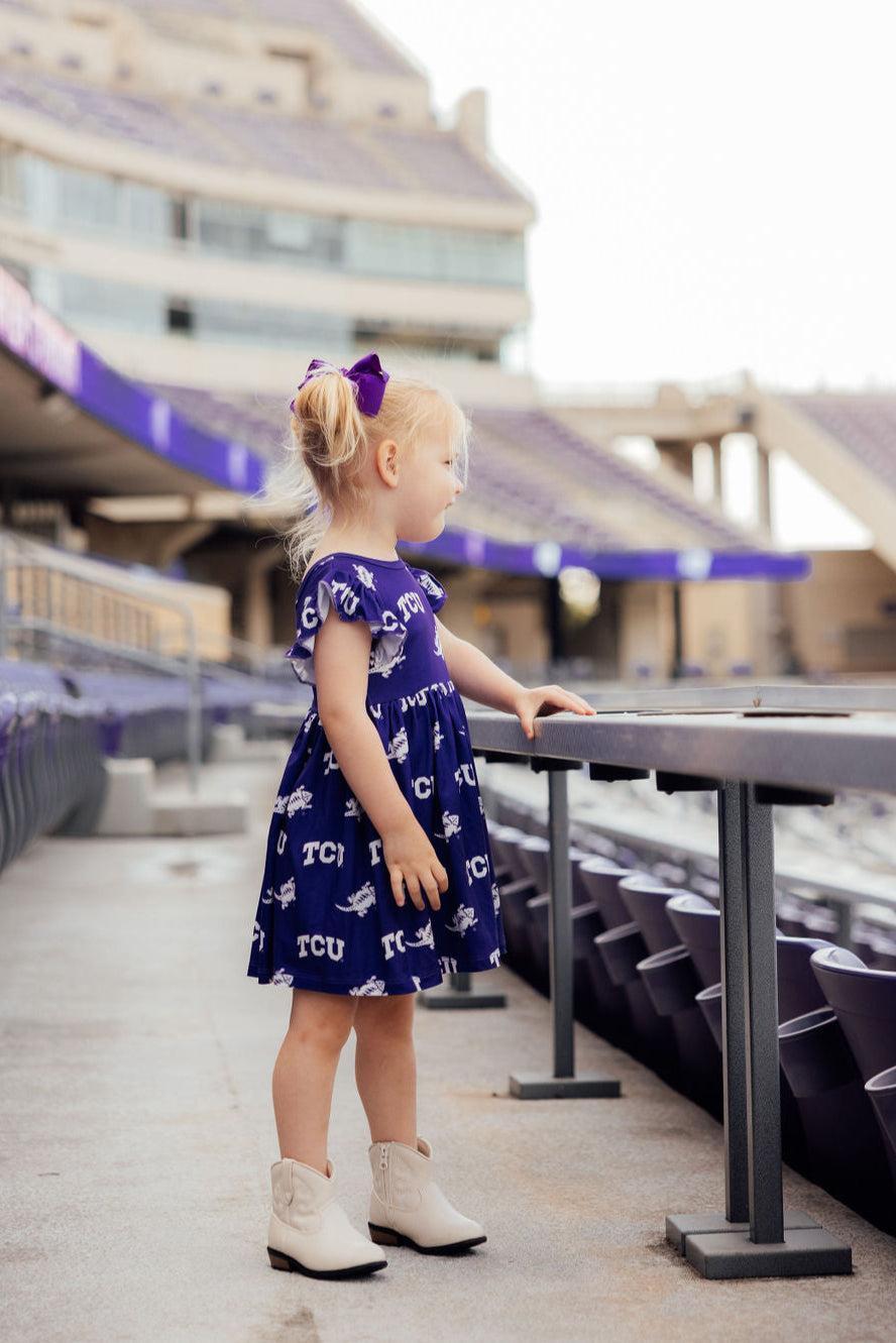 TCU Purple Frog Flutter Twirl Dress