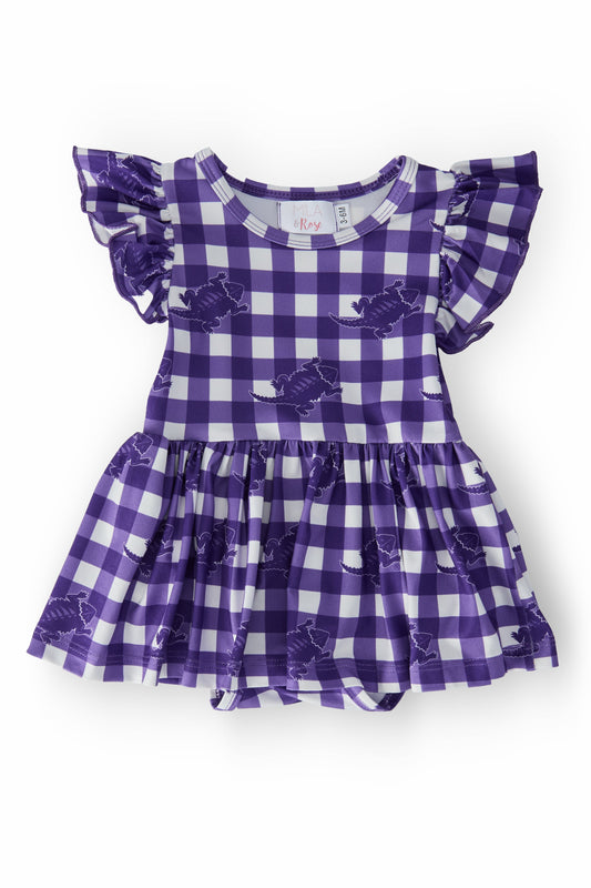 TCU Plaid Frog Flutter Twirl Bodysuit