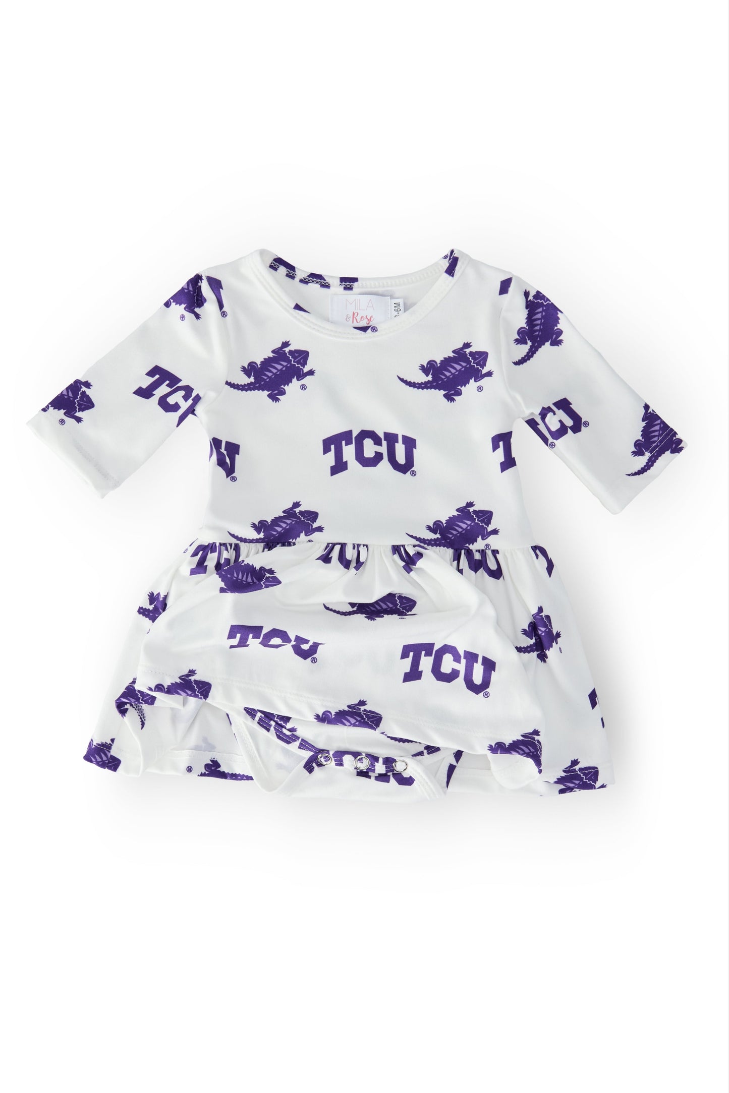 TCU White Frog 3/4 Sleeve Twirl Bodysuit