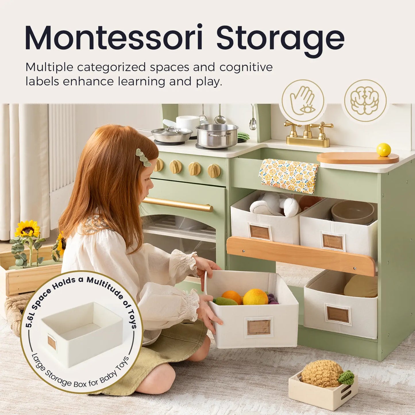 Tiny Land® Wooden Play Kitchen with Storage for Creative Toddlers