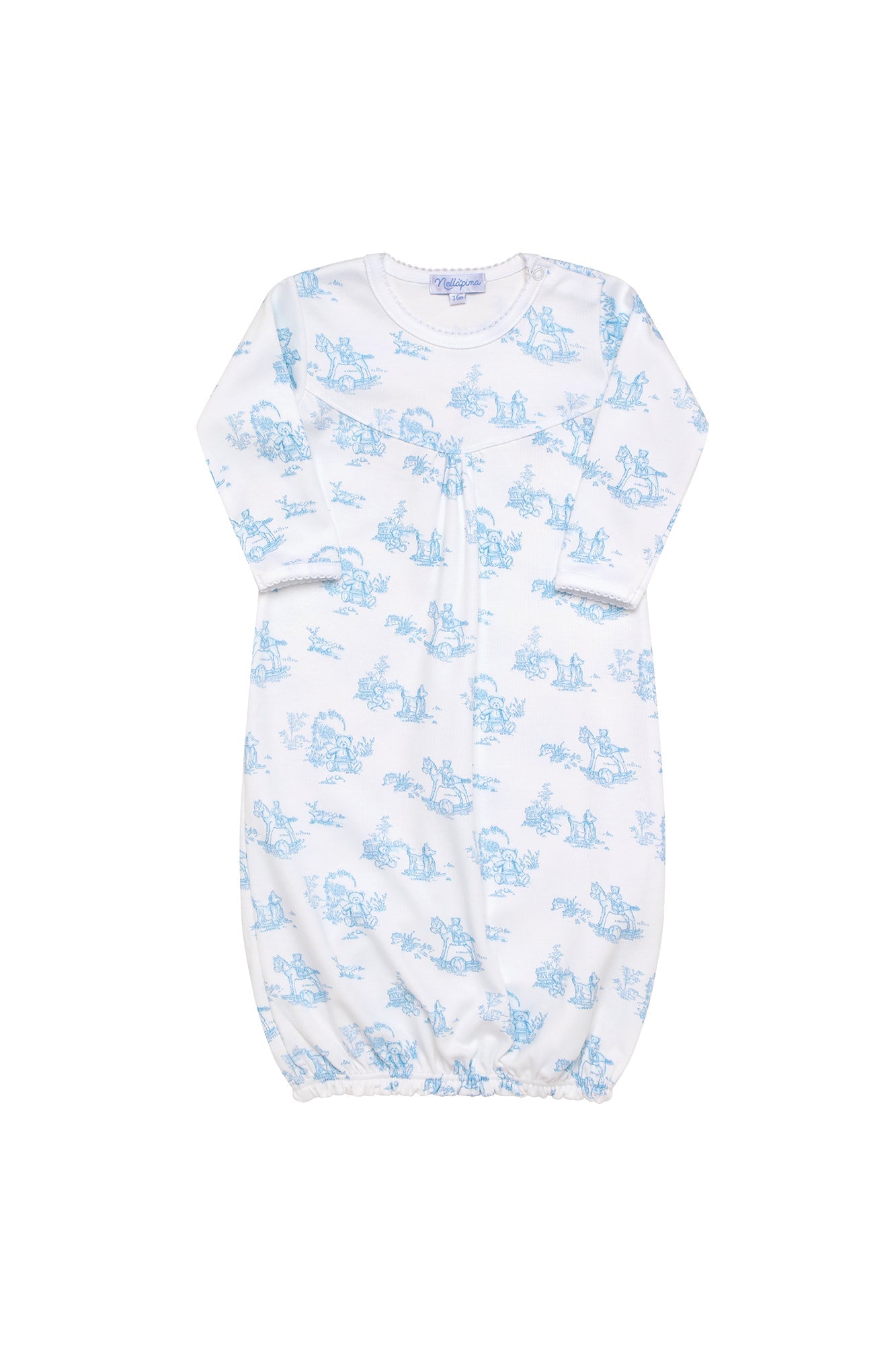 Blue Toile Baby Gown