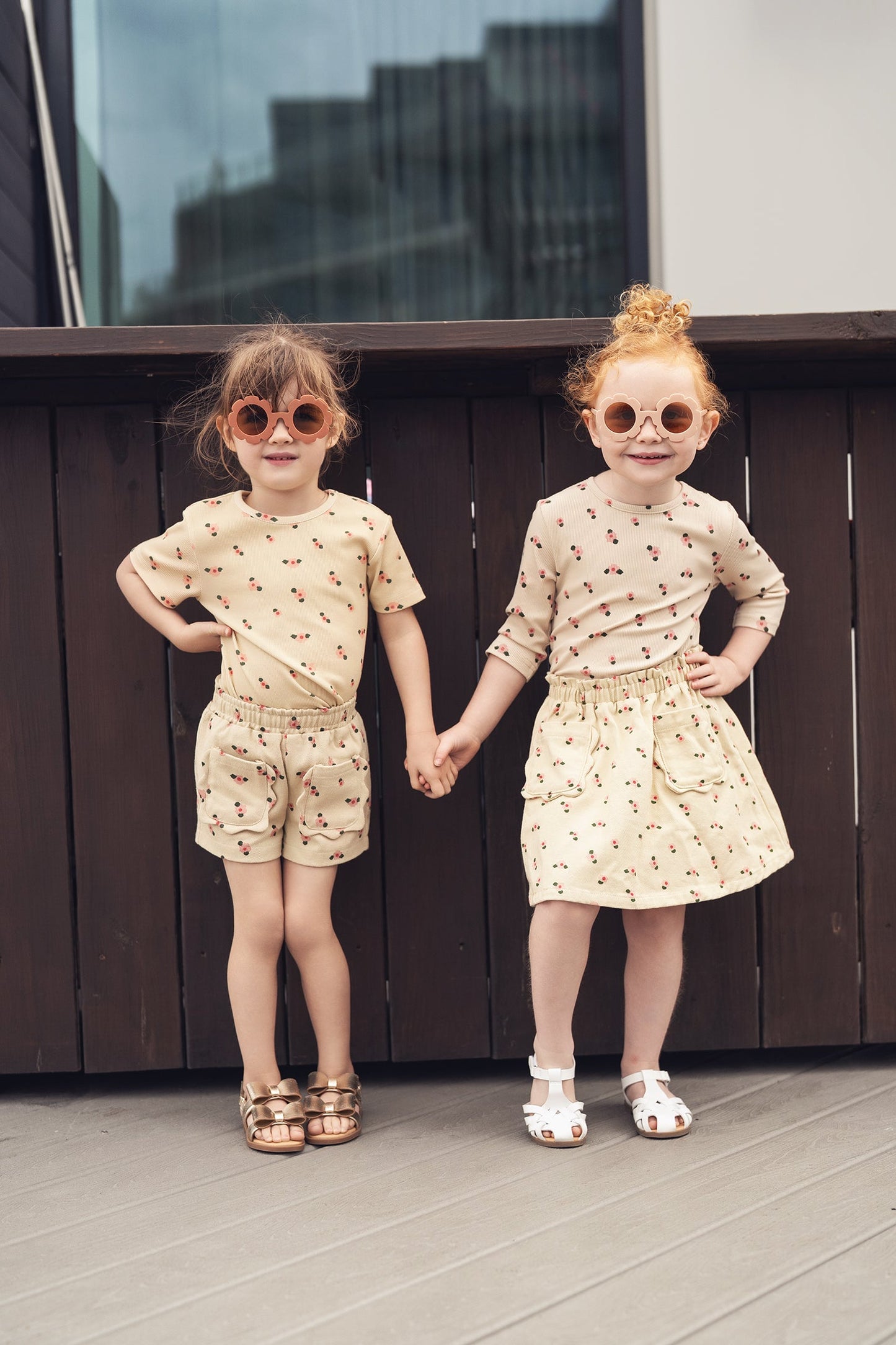 Tan Floral T-shirt - 3/4 Sleeve