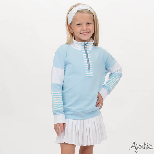 Color Block Light Blue Zip Pullover – Girls Long Sleeve Sweatshirt
