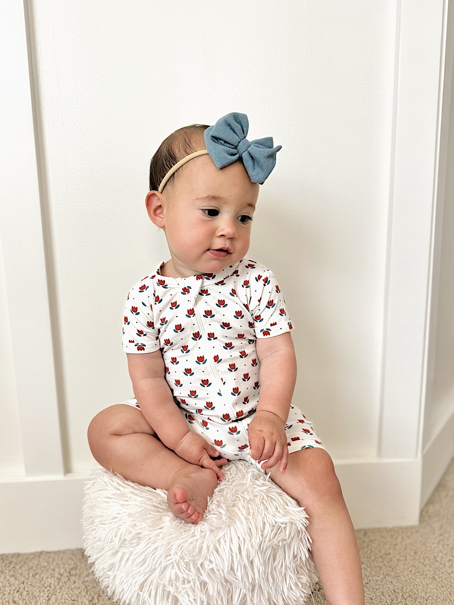 Red White & Blue Tulips Bamboo Shorty Pajamas