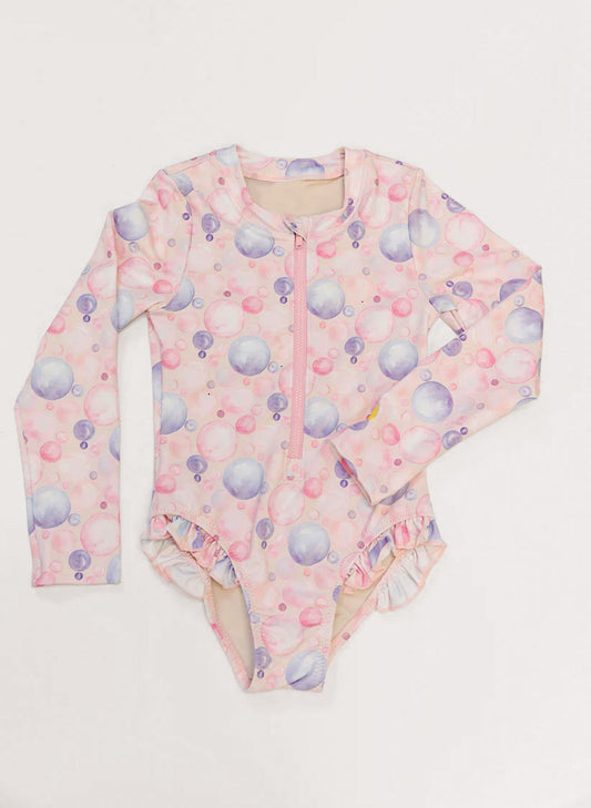 Girl's Rashguard Swimsuit - Pink Bubbles