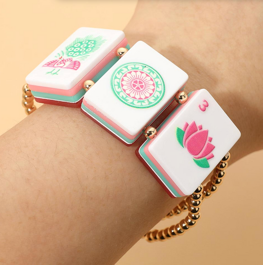 Triple Tile Mahjong Bracelet - Bam, Dot, Flower