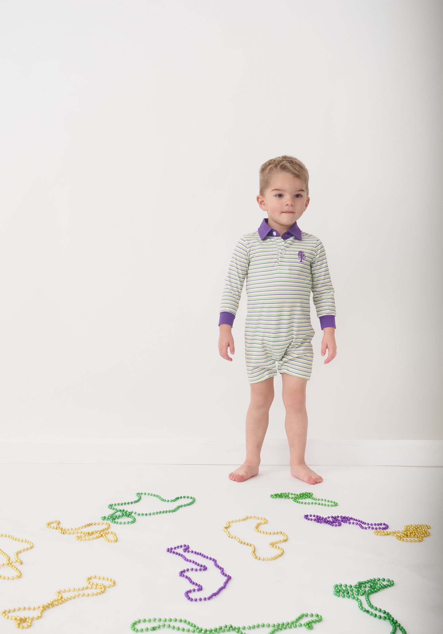 Throw Me Something Mister! Mardi Gras Striped Boys Polo Romper