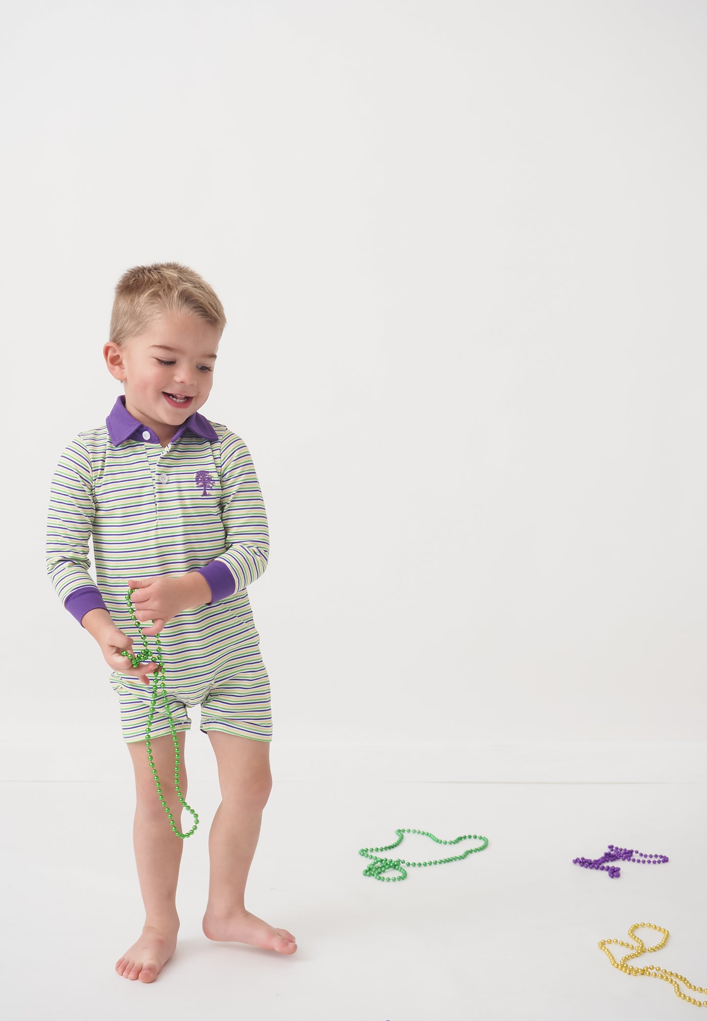 Throw Me Something Mister! Mardi Gras Striped Boys Polo Romper