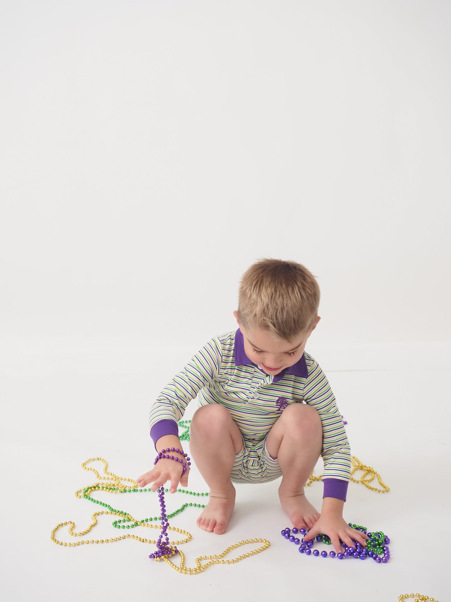 Throw Me Something Mister! Mardi Gras Striped Boys Polo Romper