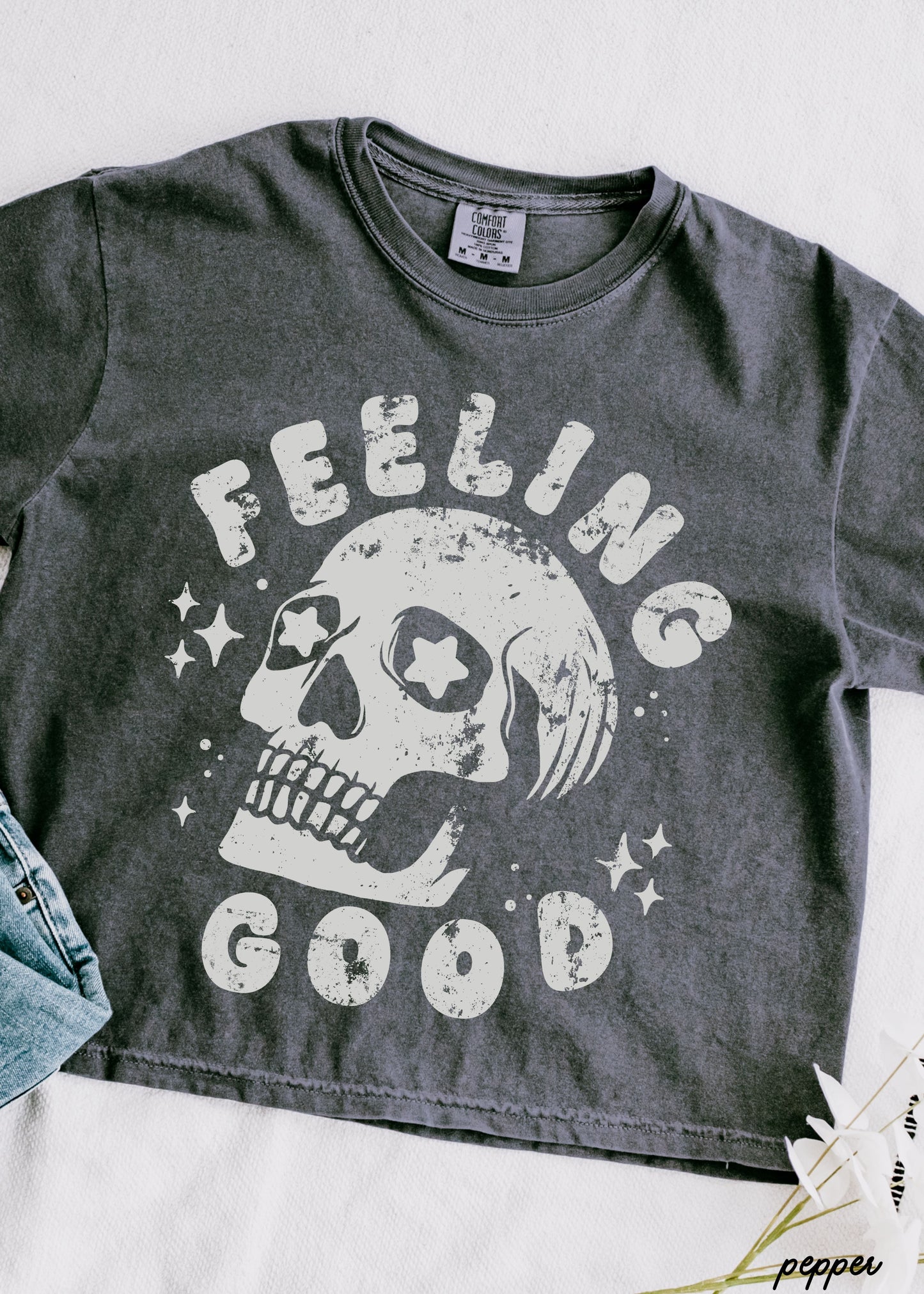 Feeling Good Skull CROP Tee *4 Colors (S-2X)