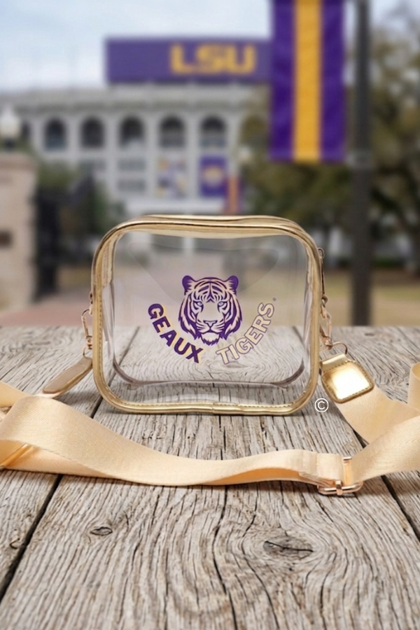SC - ETA 7/8-7/22 Geaux Tigers Gold Clear Crossbody Bag