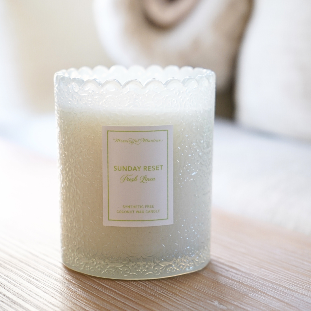 Sunday Reset Fresh Linen Natural Candle 8oz Kaia Collection