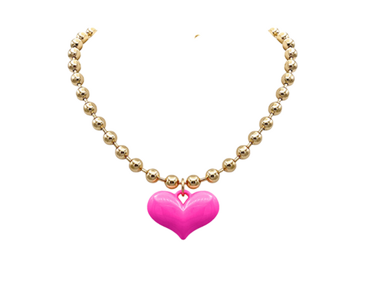 Bubble Heart Necklace - Dark Pink