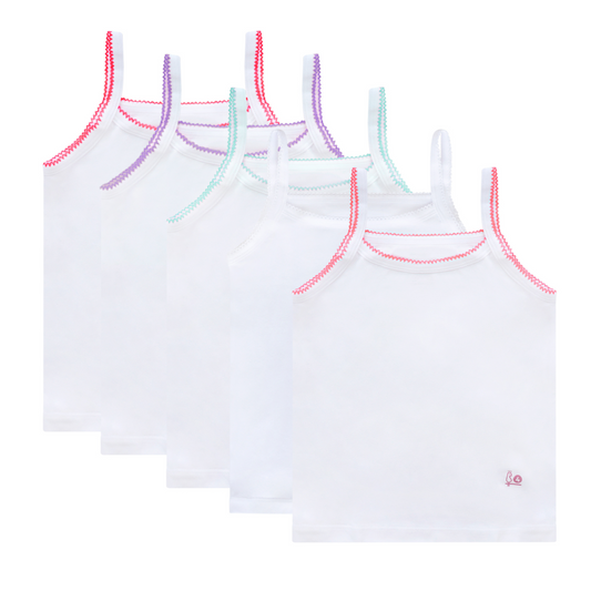 Feathers Girls Undershirts Tagless Camisoles - 5 pk Super Soft Cotton Cami Girls Tank Tops