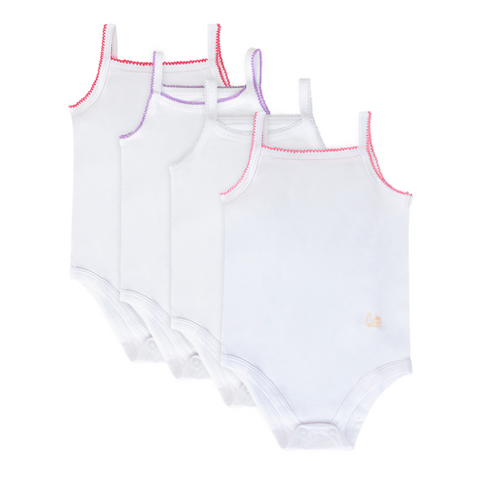 Feathers Tank Top Baby Girl Undershirts - Super Soft Cotton One-Piece Toddler Bodysuit (4 Pack) (Multicolor)