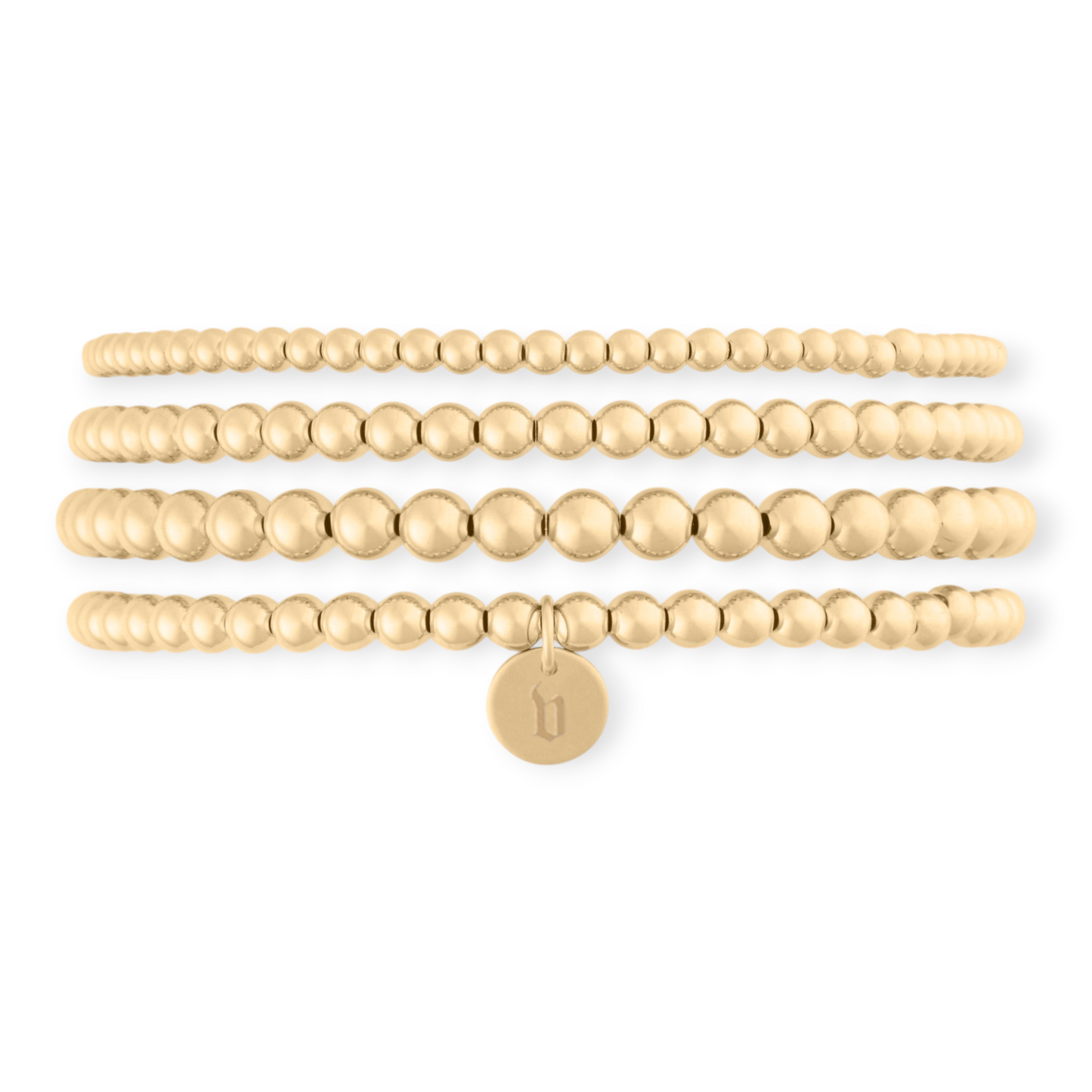 old english initial juno four bracelet stack (3+4+4+5mm)
