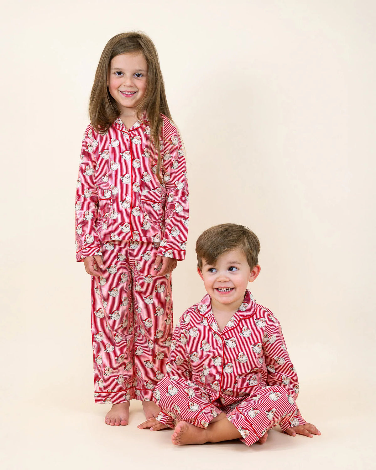Smockingbird Red Striped Vintage Santa Christmas Pajama Set for Kids