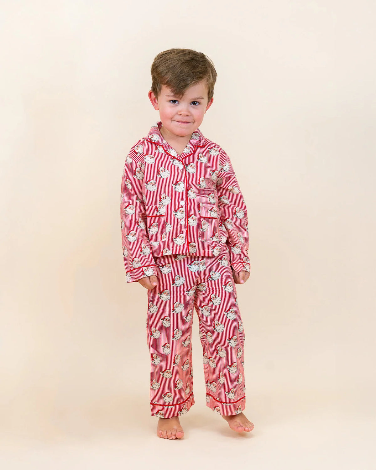 Smockingbird Red Striped Vintage Santa Christmas Pajama Set for Kids