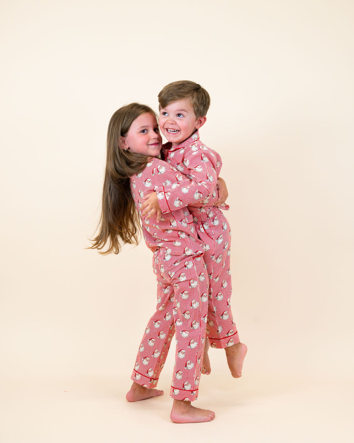 Smockingbird Red Striped Vintage Santa Christmas Pajama Set for Kids