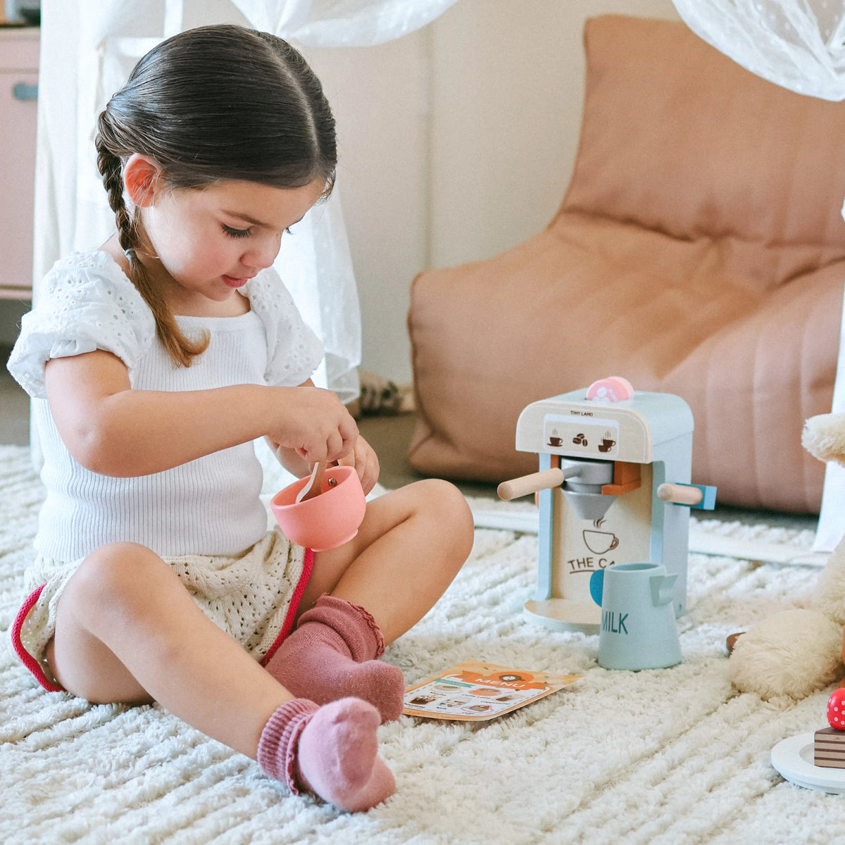 Tiny Land® Play Kitchen Accessories – Children’s Coffee Maker: Wooden Kids Play Coffee Maker Set