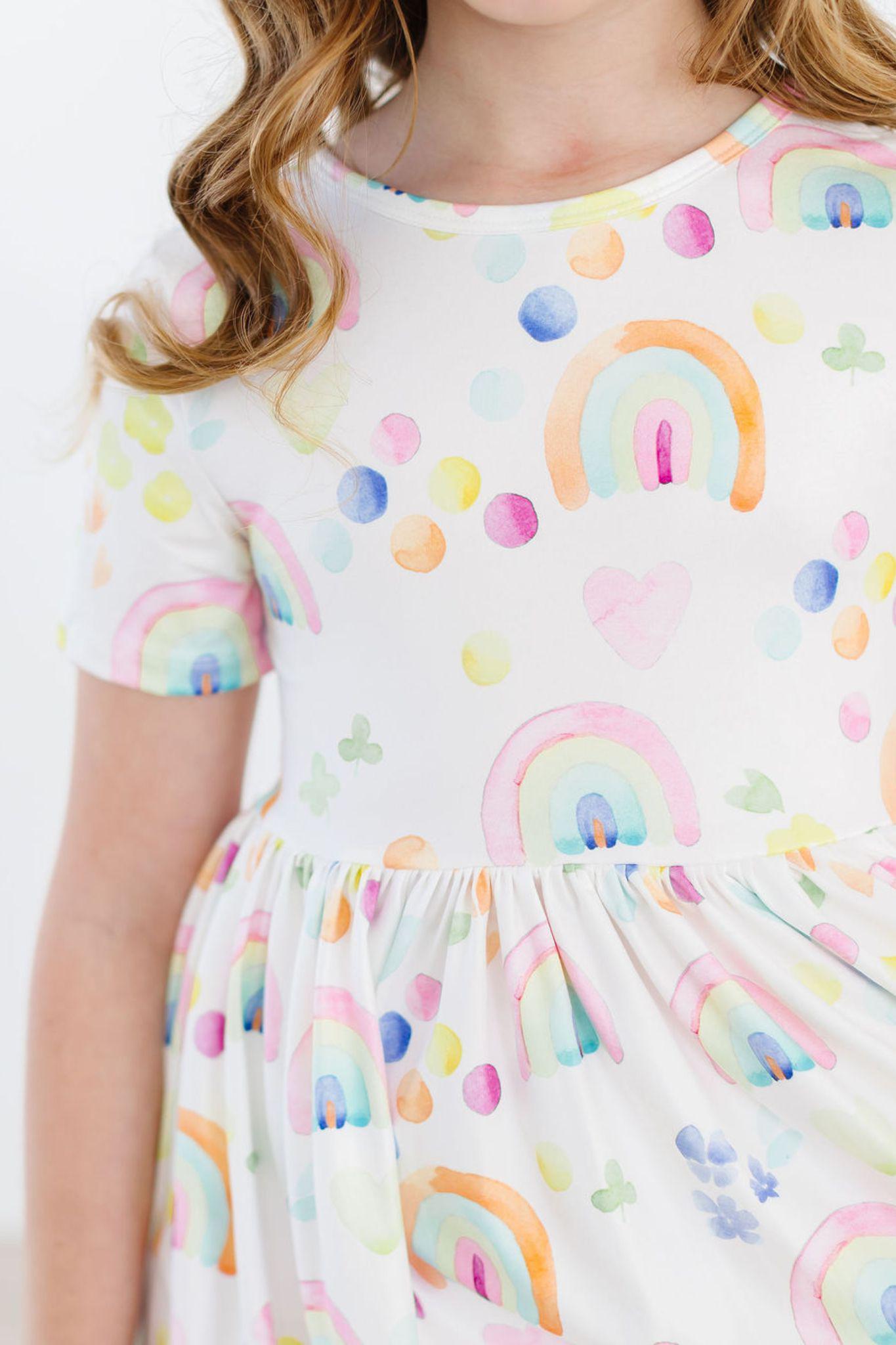 SALE Watercolor Rainbows S/S Pocket Twirl Dress