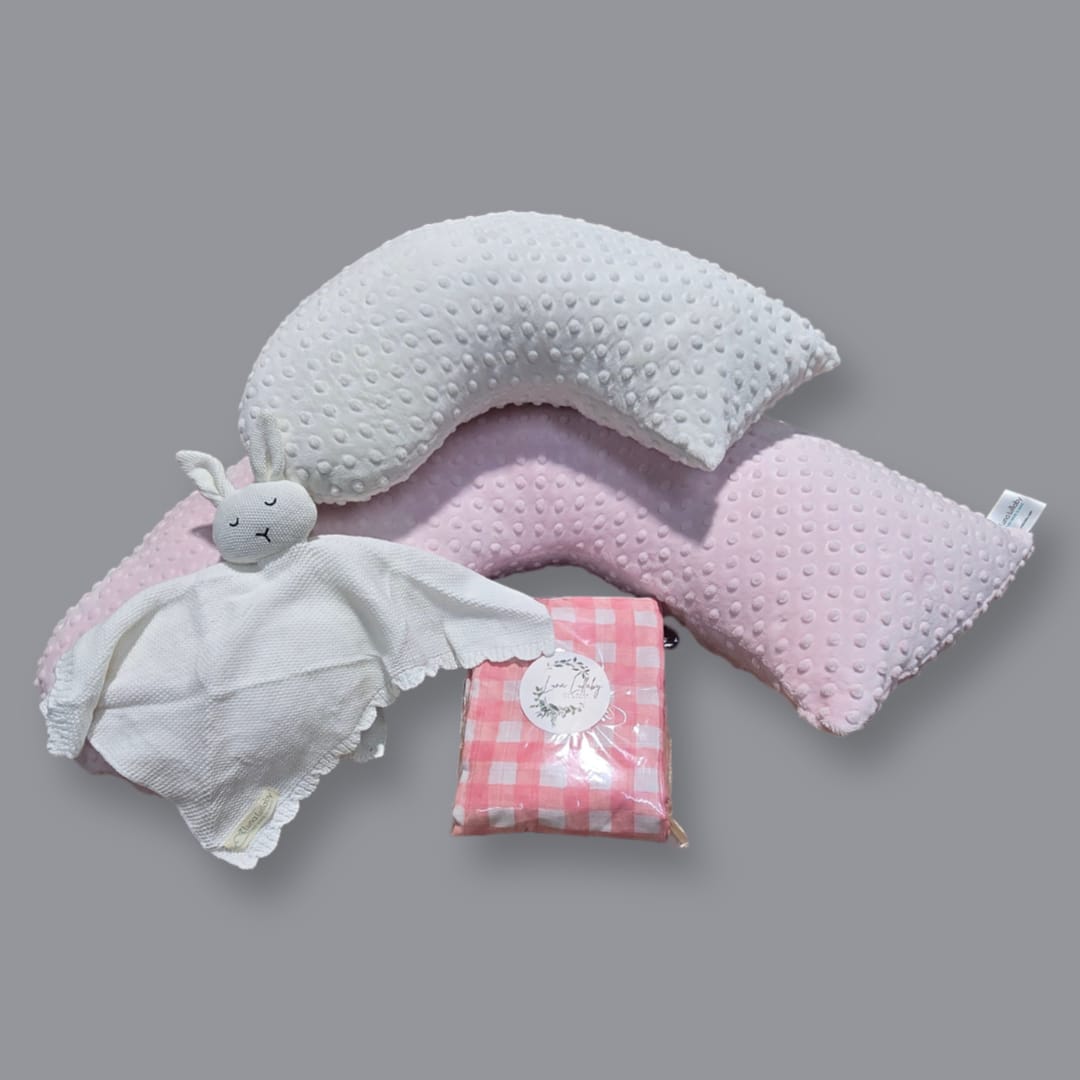 Baby Essentials Gift Set #6 - Large Bundle (Pink Dot) | Award-Winning Nursing Pillow Kit