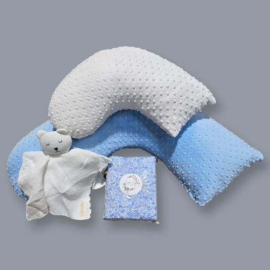 Baby Essentials Gift Set #4 - Large Bundle (Blue Dot) | Award-Winning Nursing Pillow Kit