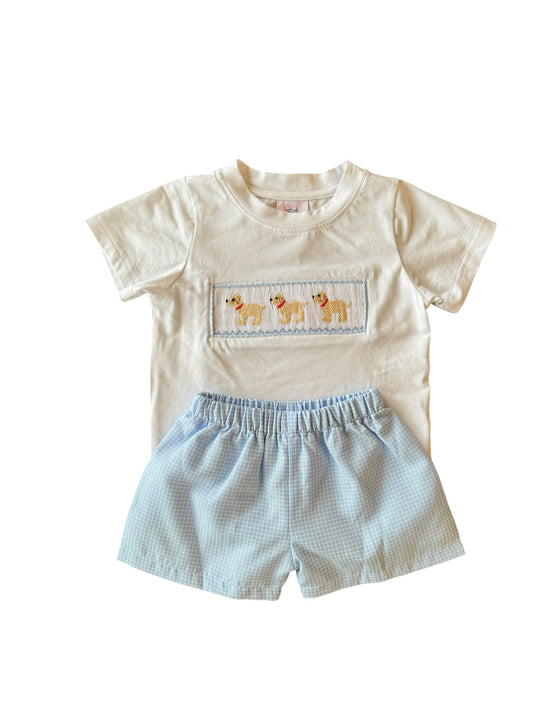 Who Let the Dogs Out Smocked Boy Short Set