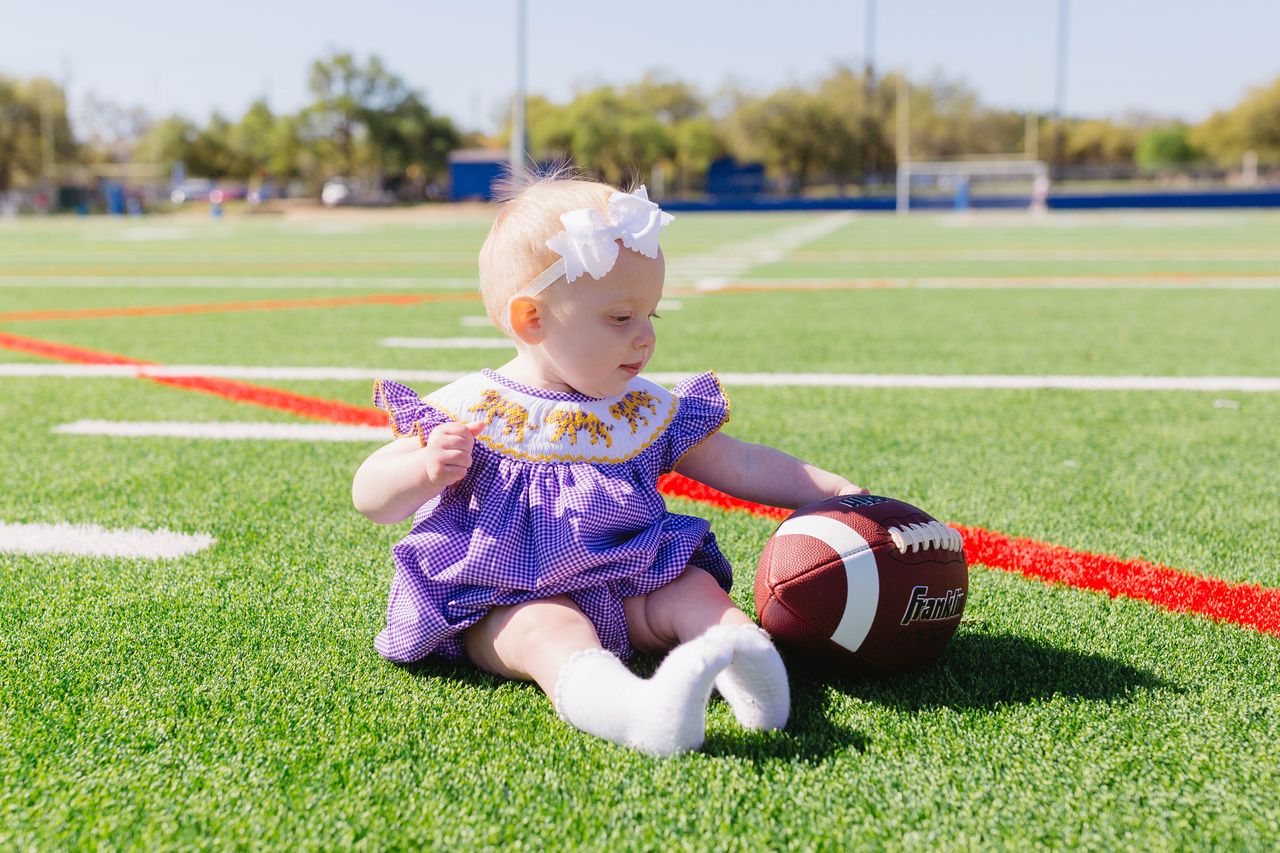 Girls Purple Tiger Smocked Bubble – LSU-Inspired Baby Girl Game Day Bubble | The Prissy Pelican Boutique Bossier City, LA