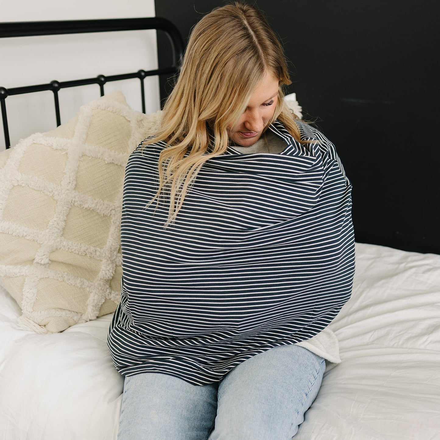 Navy Stripes Ribbed Bamboo Multi-Use Cover