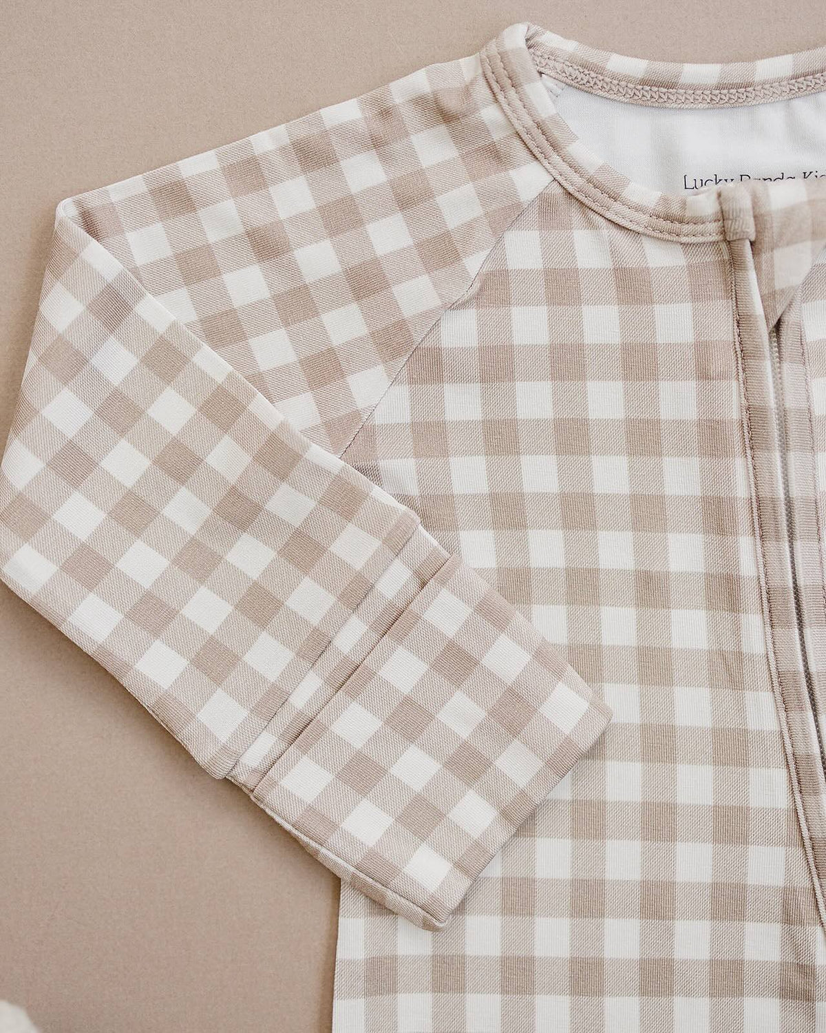 Bamboo Zip Romper | Beige Gingham