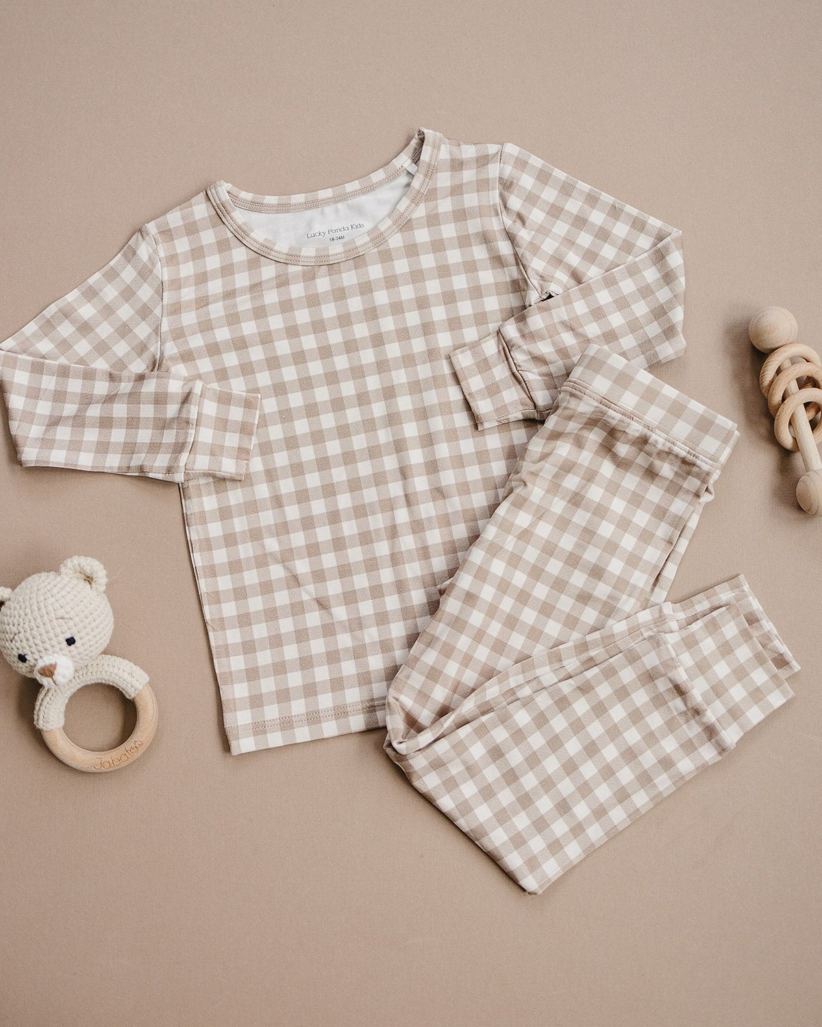 Bamboo Two Piece Set | Beige Gingham
