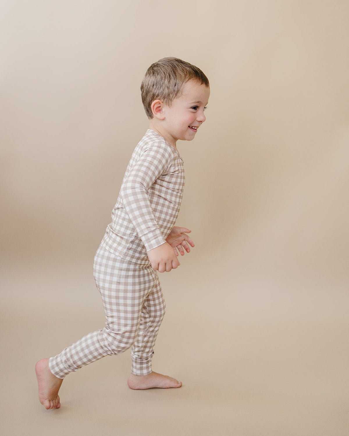 Bamboo Two Piece Set | Beige Gingham
