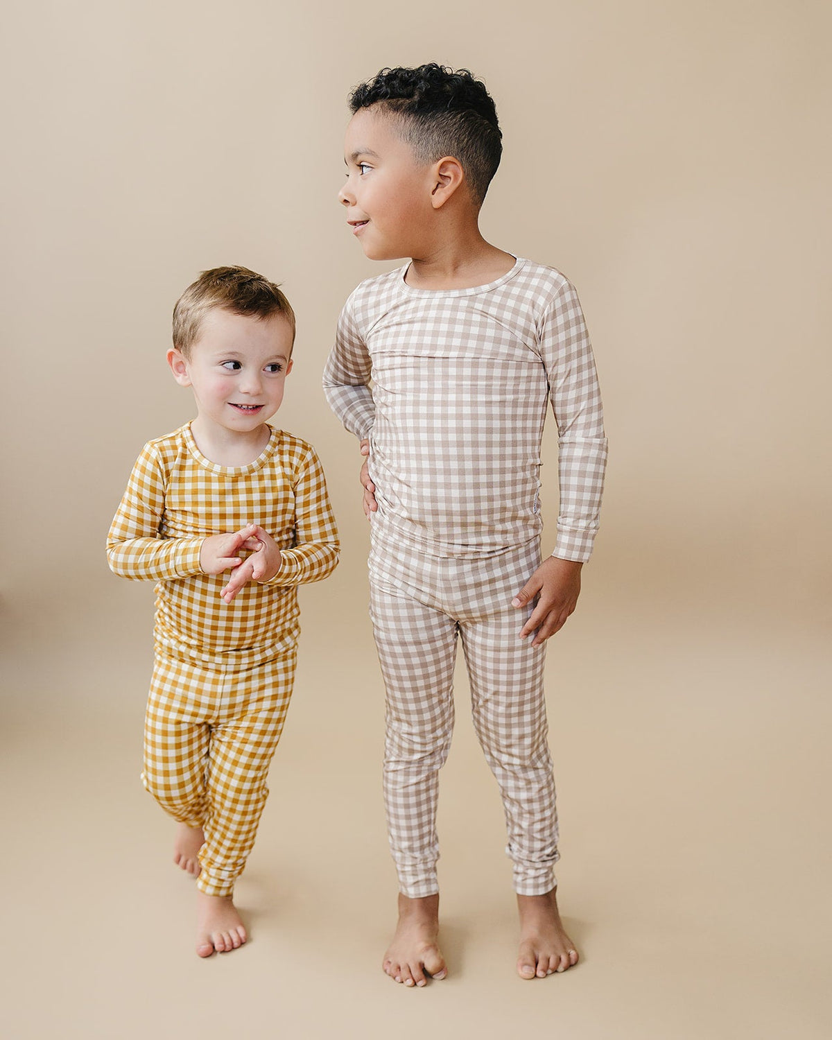 Bamboo Two Piece Set | Beige Gingham