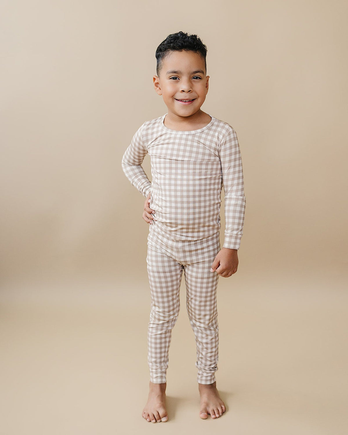 Bamboo Two Piece Set | Beige Gingham