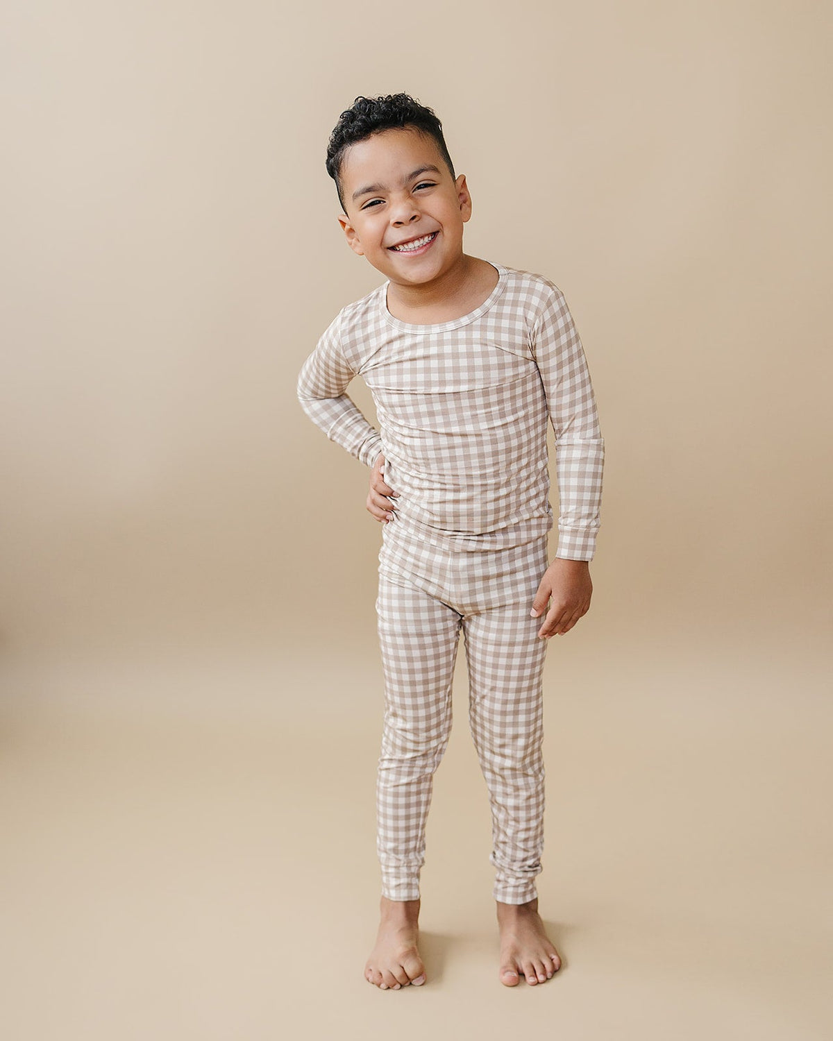 Bamboo Two Piece Set | Beige Gingham
