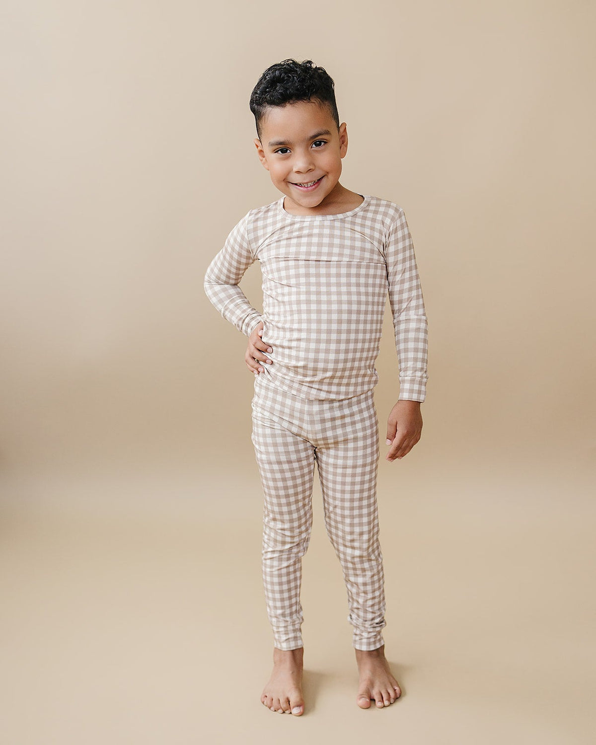 Bamboo Two Piece Set | Beige Gingham